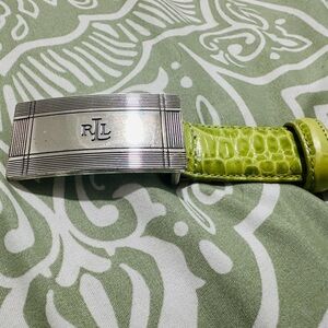 Silver and Green Braided Belt with Decorative Buckle